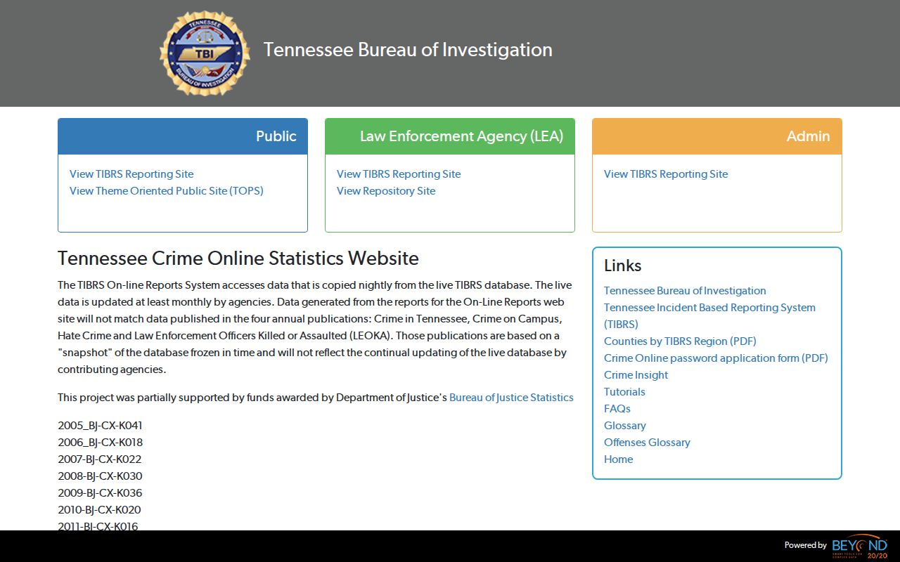 Benton County criminal records TBI CrimeInsight statistics interface
