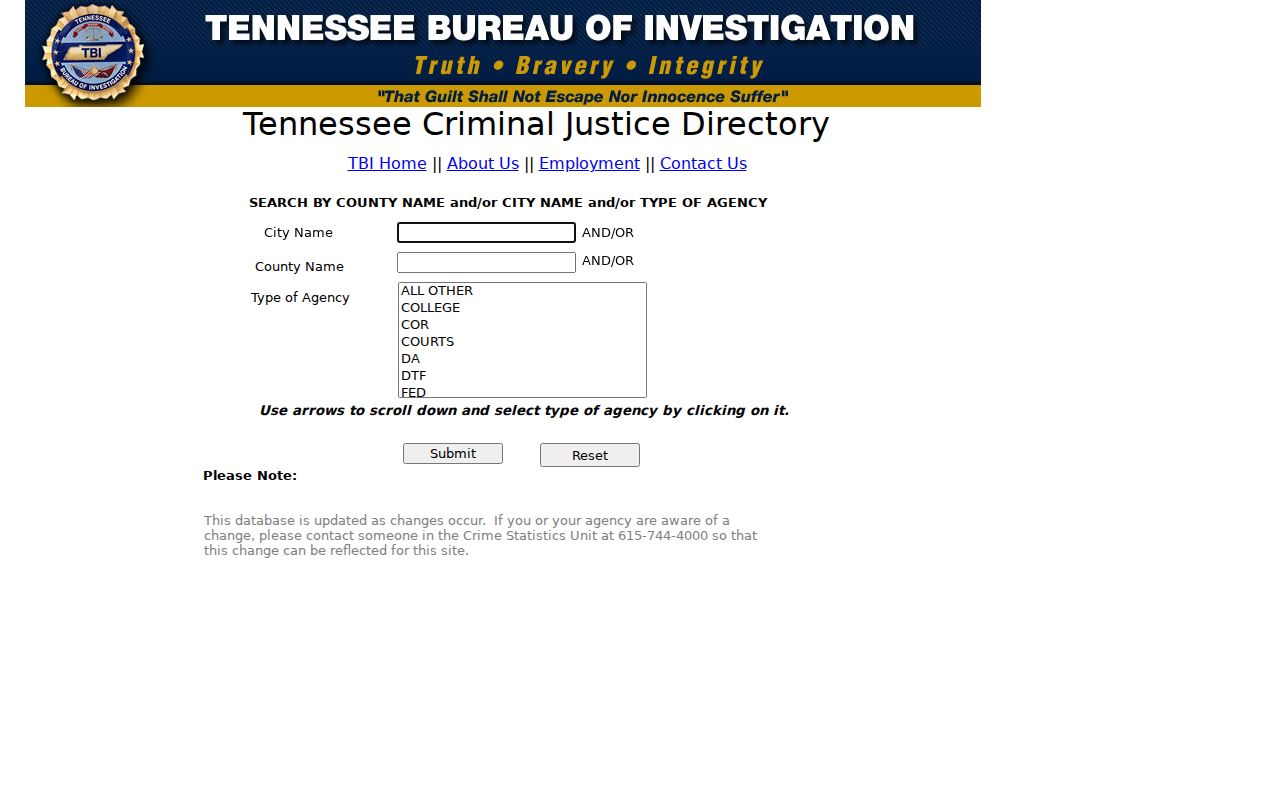 Benton County criminal history TBI agency directory search