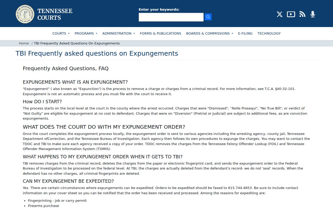 Benton County criminal history Tennessee expungement workflow