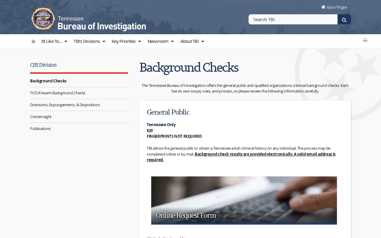 Benton County criminal history TBI background check program